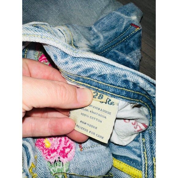 N5 Miss Me Jeans Flare embroidered Rose Low Rise Y2K Size 28 Distressed Boho - Picture 7 of 10